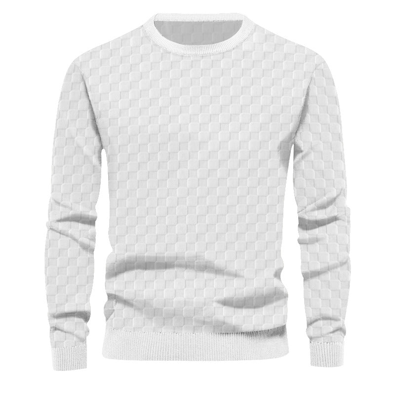 Men's finely structured round neck sweater with check relief and ribbed cuffs StylebySassy