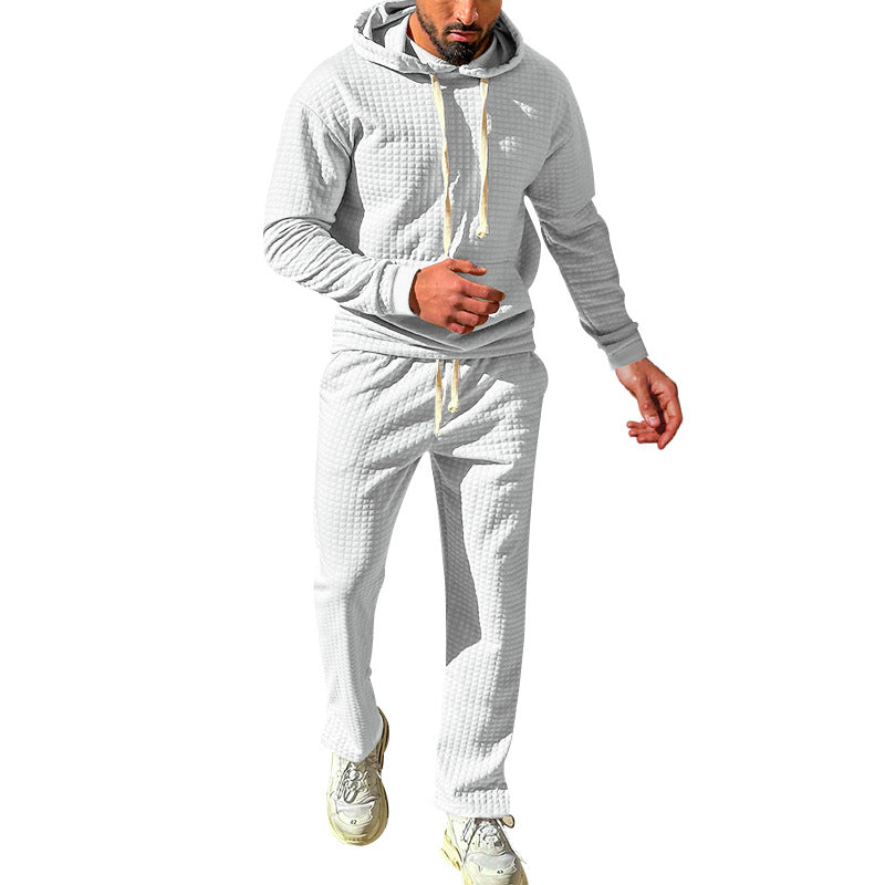 Men's waffle jersey comfort set with hood, drawstring waist, and straight leg StylebySassy