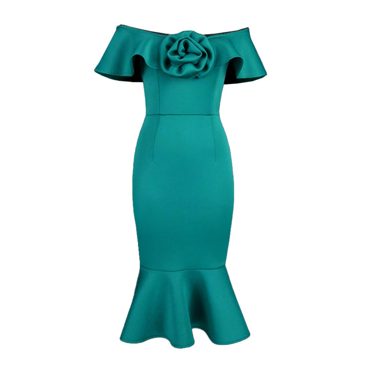 Women's fitted evening dress with ruffle details StylebySassy
