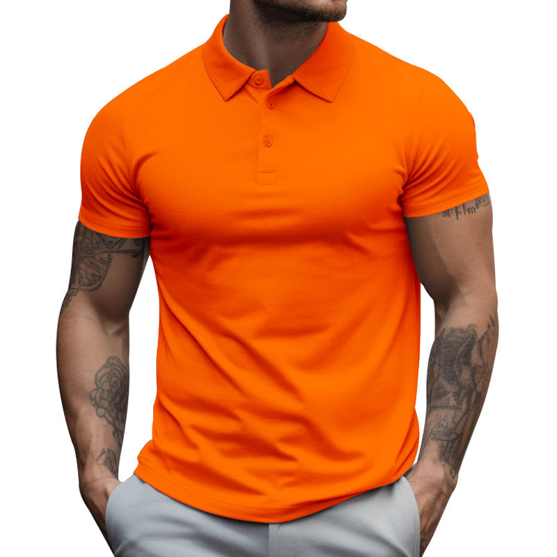 Men's athletic fitted pique polo shirt short-sleeved with hidden button placket StylebySassy