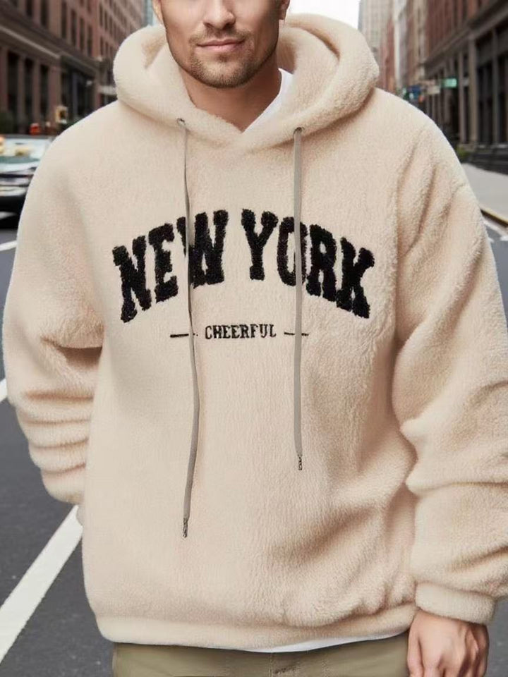 Men's cozy fleece hoodie with relief logo, drawstring and kangaroo pocket StylebySassy