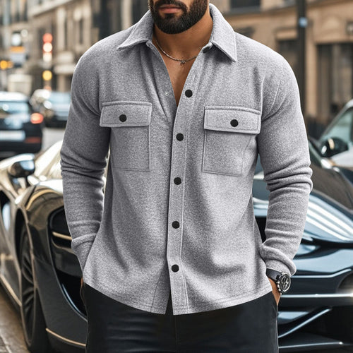 Men's fashionable overshirt jacket in felt look with patch breast pockets and visible snap button placket StylebySassy