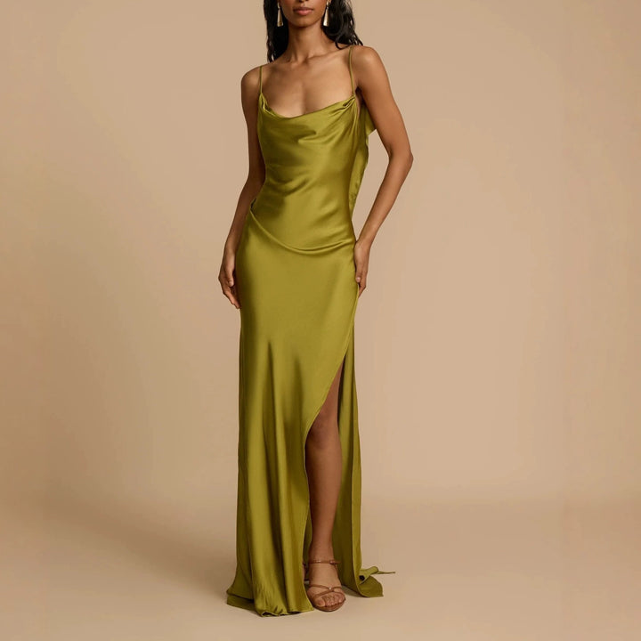 Women's Elegant Maxi Dress with Deep V-Neck and Side Slit StylebySassy