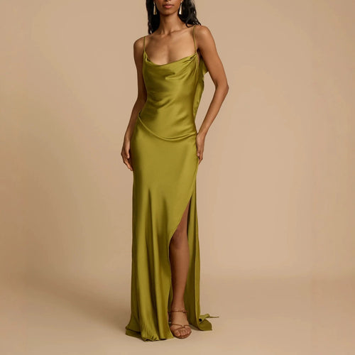 Women's Elegant Maxi Dress with Deep V-Neck and Side Slit StylebySassy