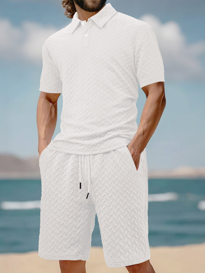 Men's embossed beach ensemble with open short sleeve shirt and cord Bermuda StylebySassy