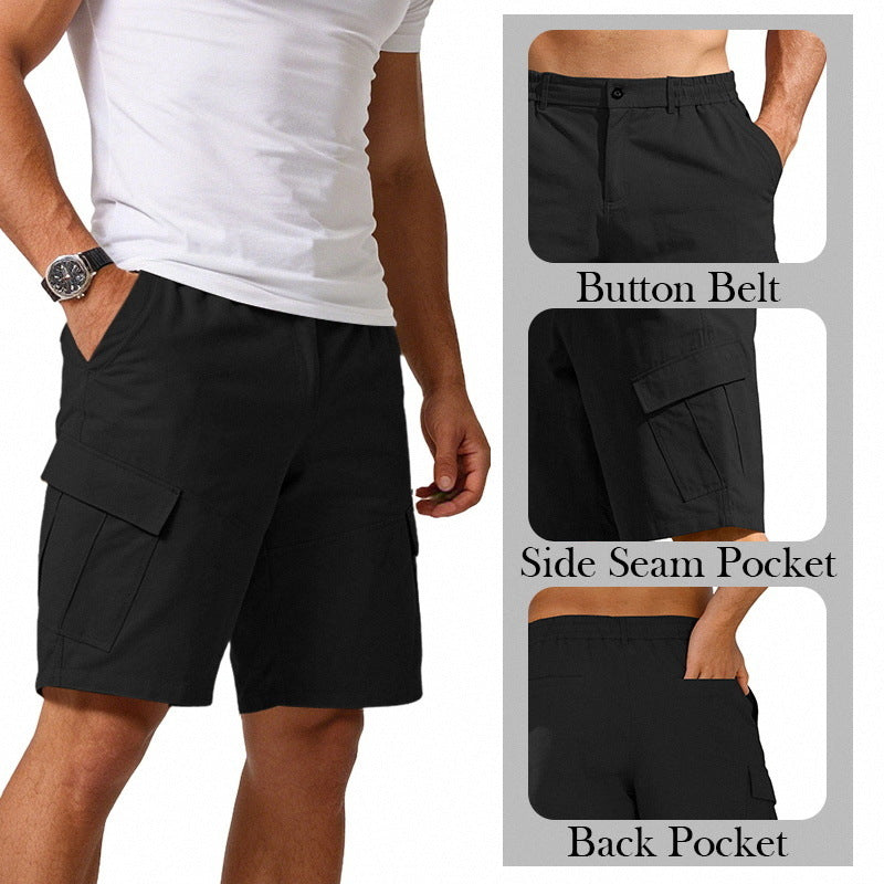 Men's button waistband Bermuda shorts with partially elastic back and applied flap pockets StylebySassy