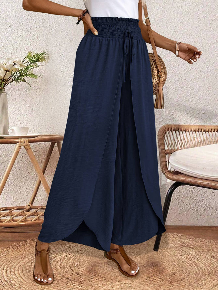 Ladies nan wrap maxi skirt with high smocked waistband and integrated palazzo pants lining StylebySassy