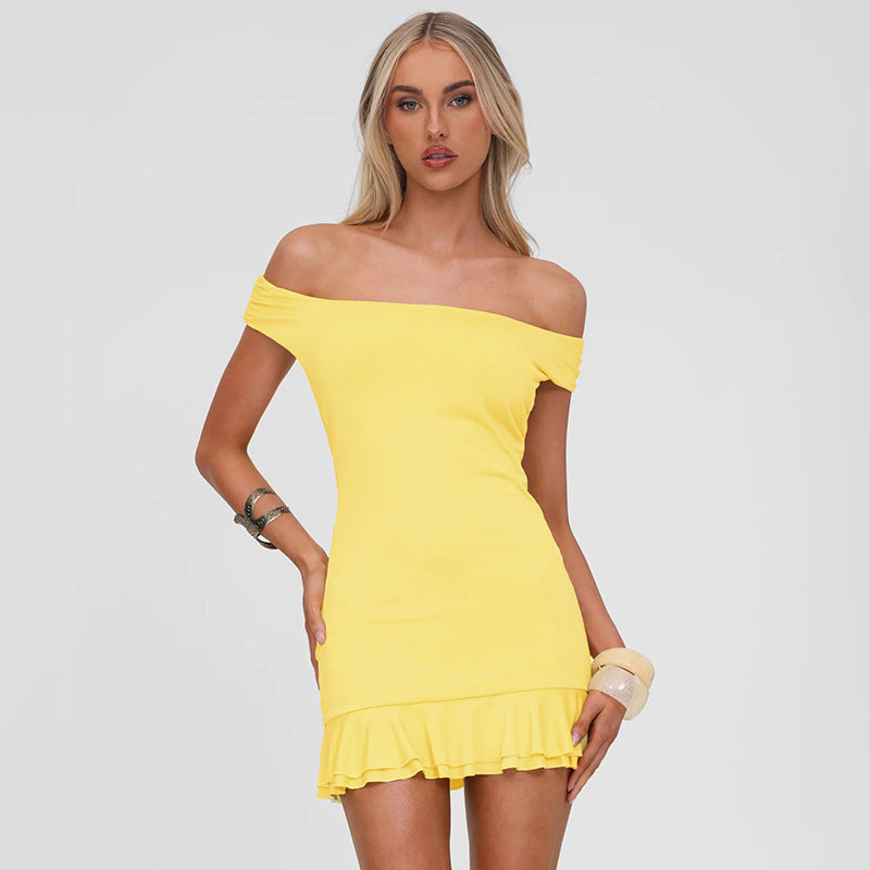 Women Figure-Flattering Mini Dress with Off-Shoulder Design and Subtle Ruffle Details StylebySassy