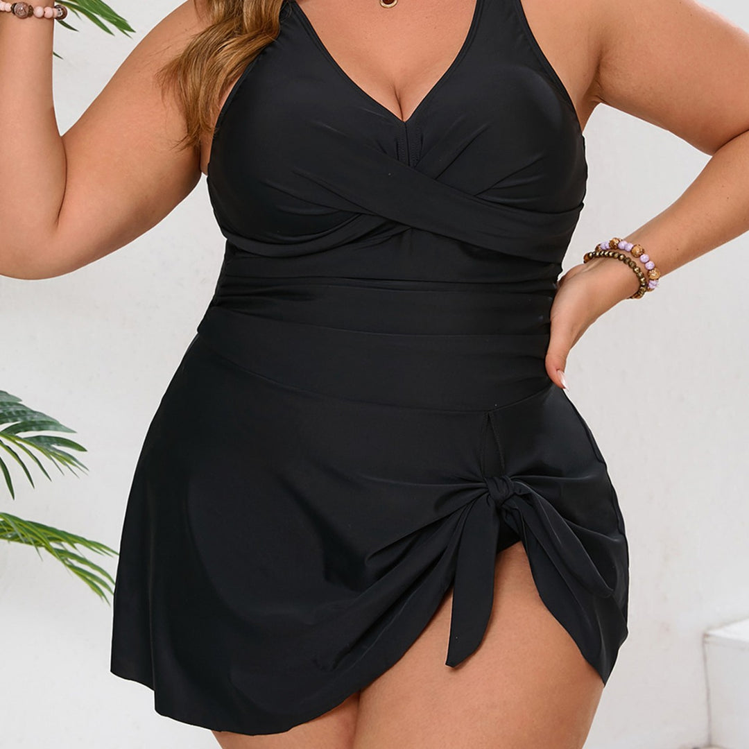 Women Wrap Swimsuit with V-neck and Side Knot StylebySassy