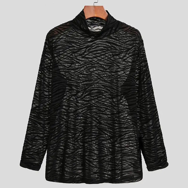 Women's transparent long-sleeve net top with turtleneck and animal structure pattern StylebySassy