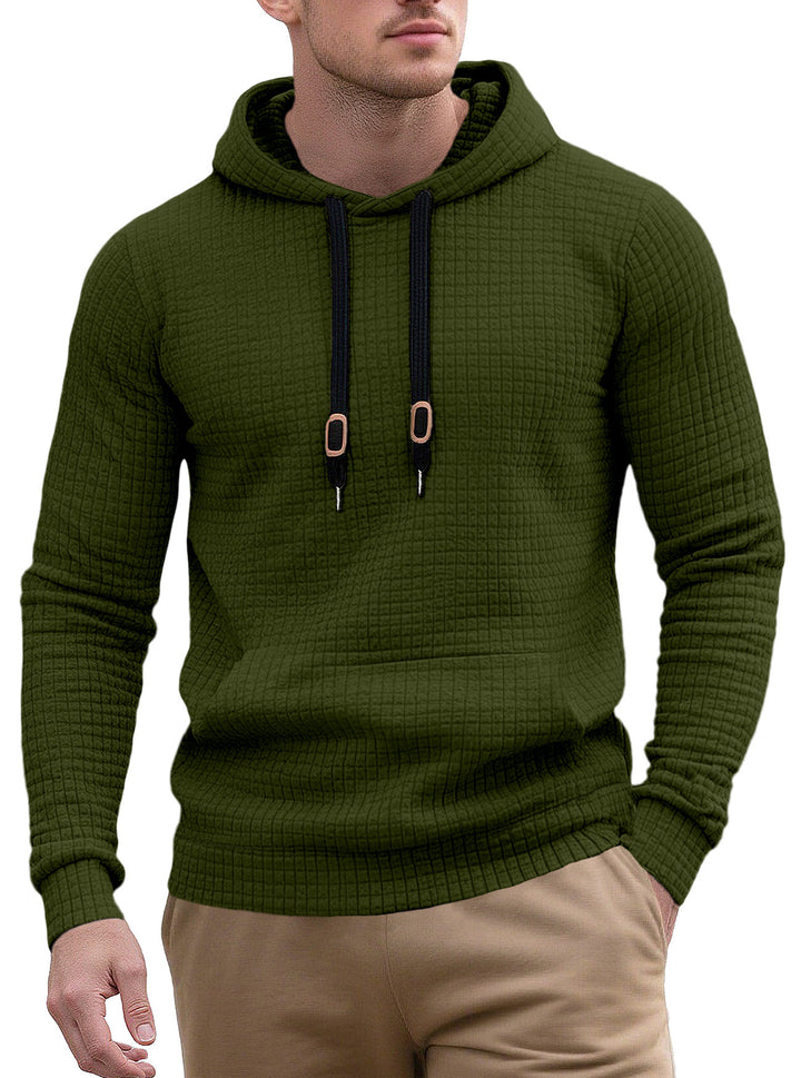 Men's narrow-cut quilted hoodie with fine square texture, drawstring and ribbed hem StylebySassy