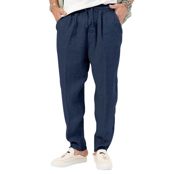 Men's linen jog pants with elastic tunnel drawstring waistband and tapered leg StylebySassy