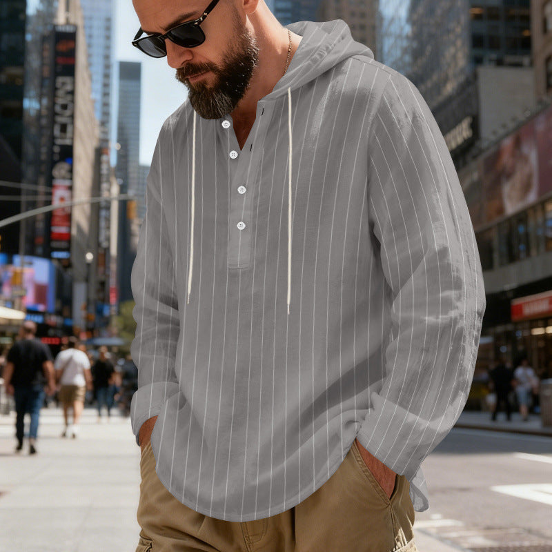 Men's hooded shirt with button placket and pinstripes StylebySassy