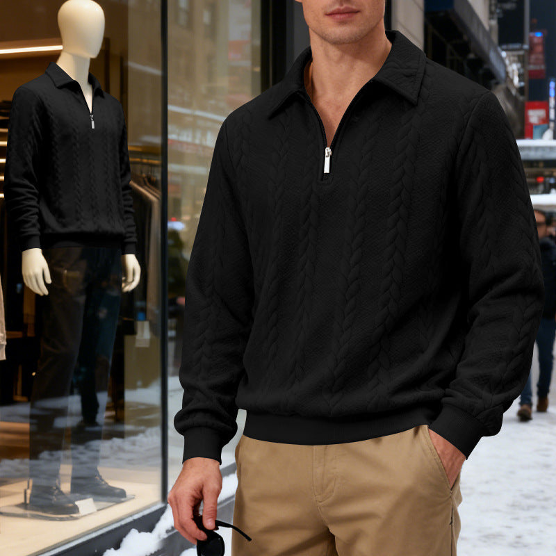 Men's coarse knitted troyer with short zipper and polo collar StylebySassy