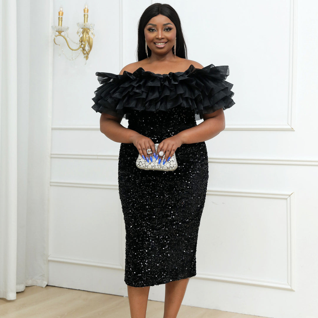 Women glamorous evening dress with voluminous ruffles and sequins StylebySassy