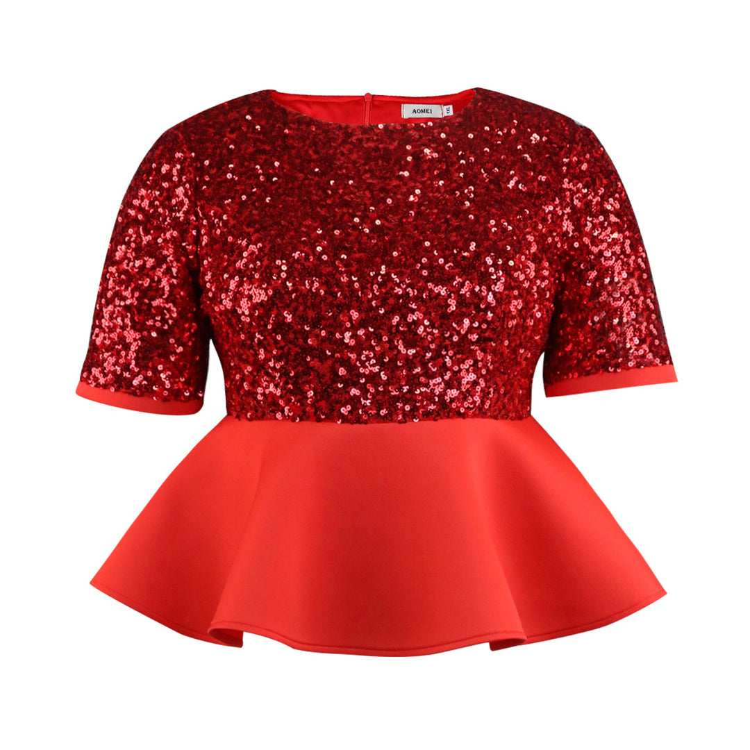 Ladies elegant glitter top with swinging peplum