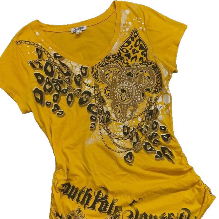 Women's T-shirt with decorative graphic print and gathering StylebySassy