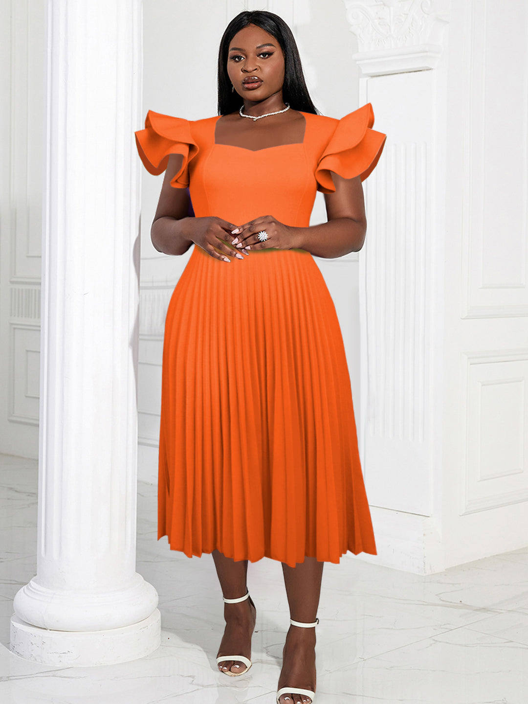Women's pleated maxi dress with elegant ruffle details StylebySassy