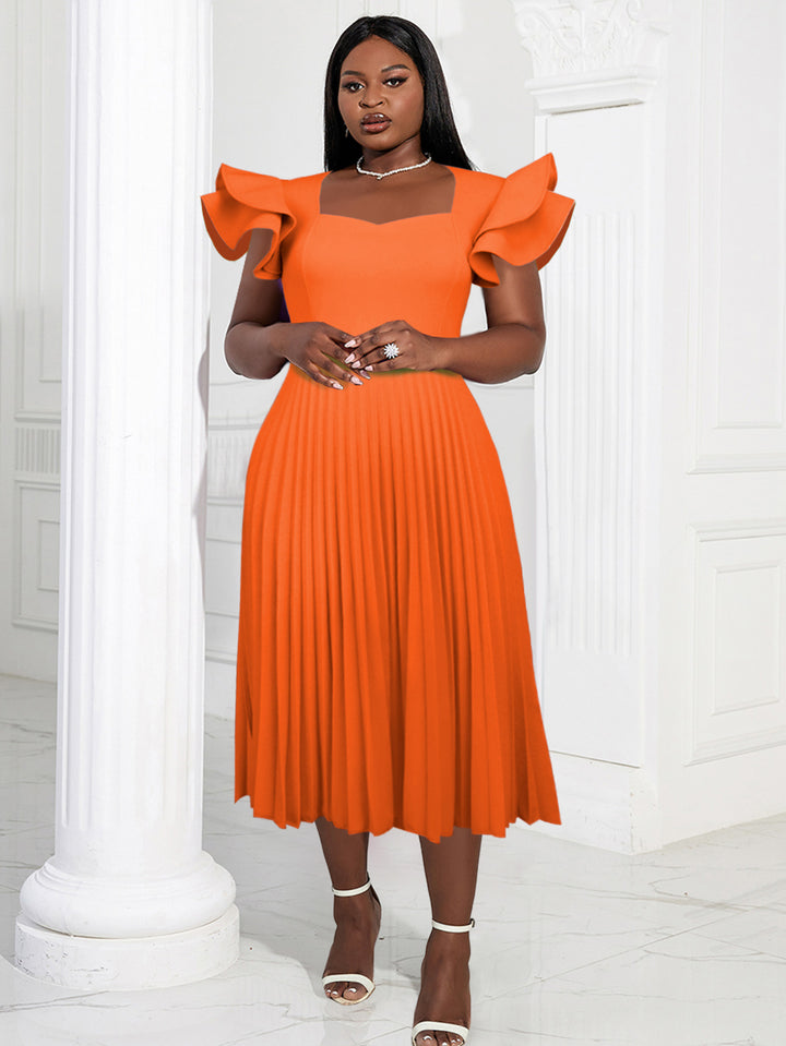 Women's pleated maxi dress with elegant ruffle details StylebySassy