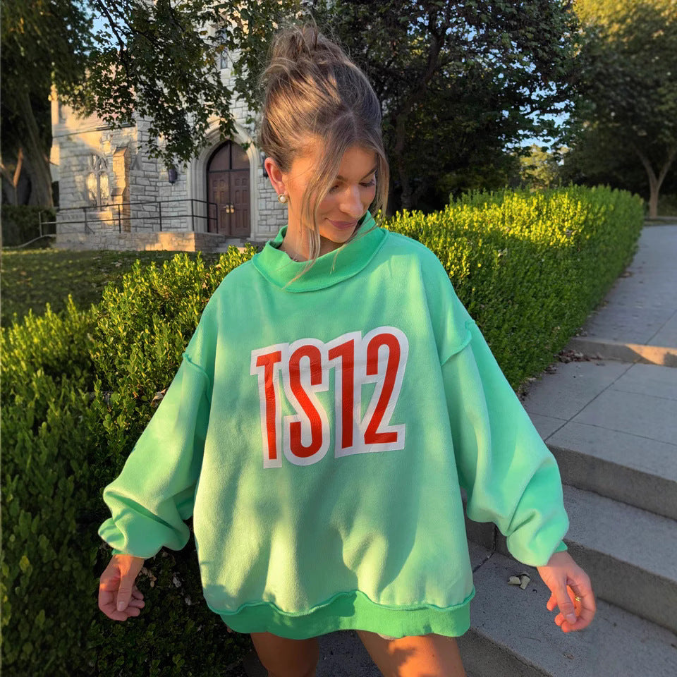 Women's oversized sweatshirt with high collar and eye-catching front print StylebySassy
