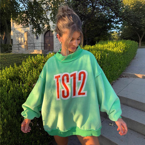 Women's oversized sweatshirt with high collar and eye-catching front print StylebySassy