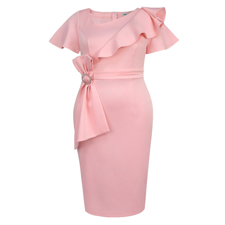 Ladies fitted dress with ruffle details and belt StylebySassy