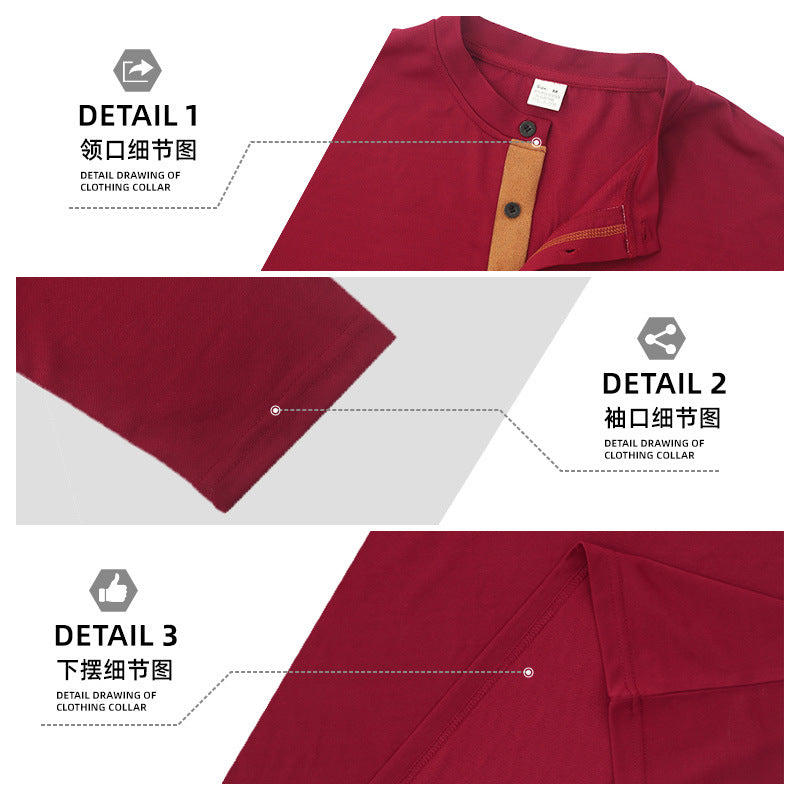 Men's nan legeres long sleeve henley shirt with stand-up collar, button placket, and chest pocket StylebySassy