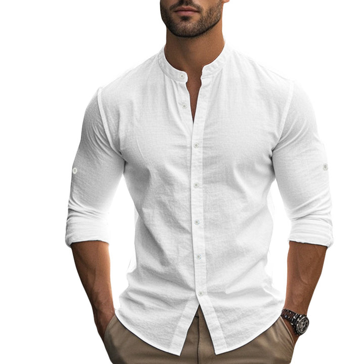 Men's tailored shirt in Nehru style with rollable sleeves and slim fit StylebySassy