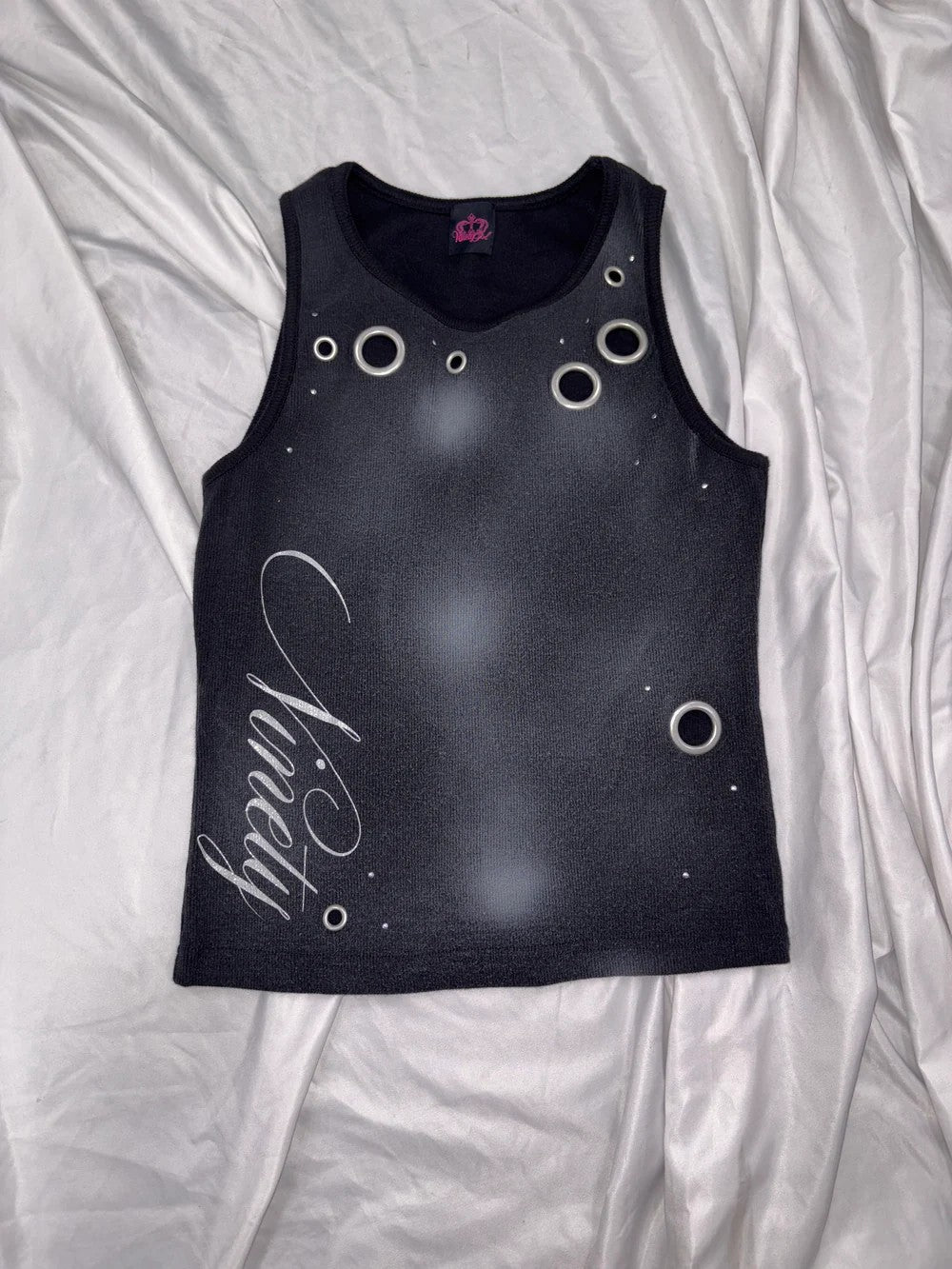Ladies Trendy Tank Top with Decorative Eyelets and Shimmery Fabric StylebySassy
