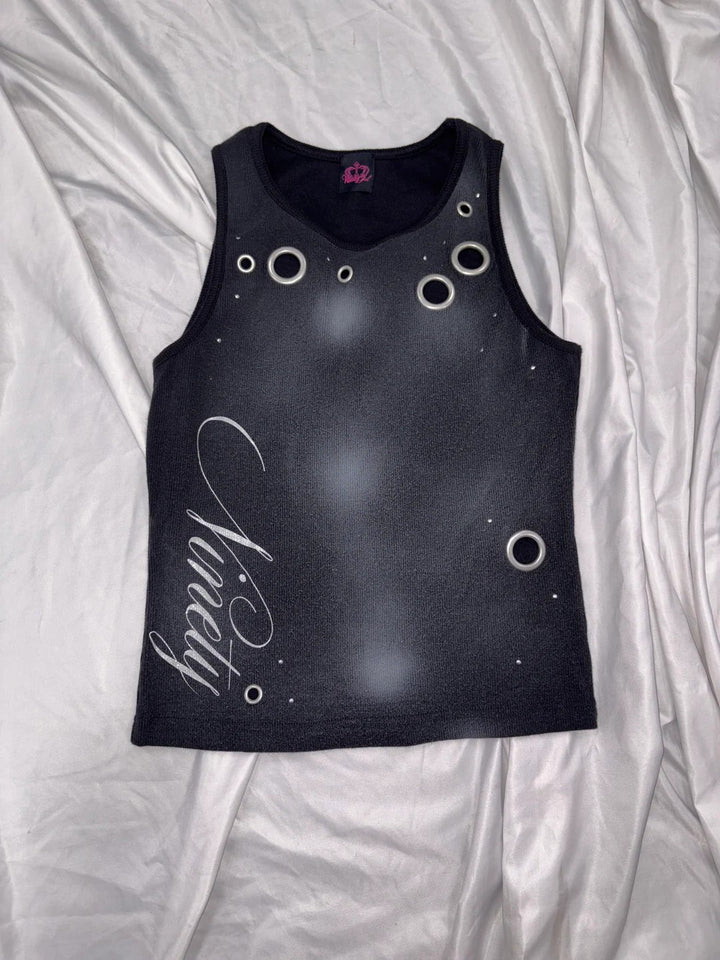 Ladies Trendy Tank Top with Decorative Eyelets and Shimmery Fabric StylebySassy