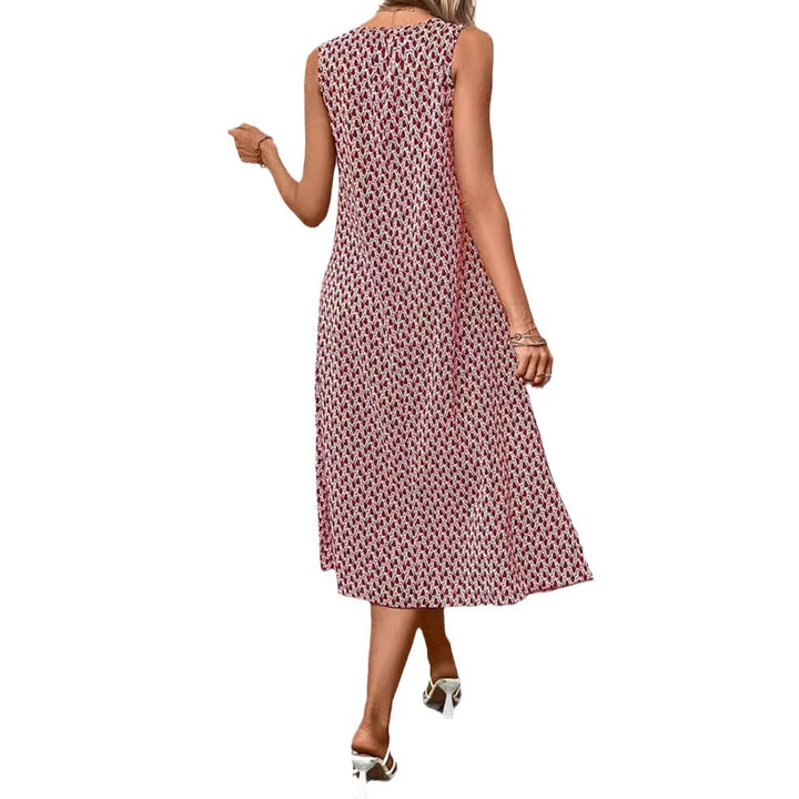 Women's sleeveless summer midi dress in A-line with round neckline, side slit and casual fall StylebySassy