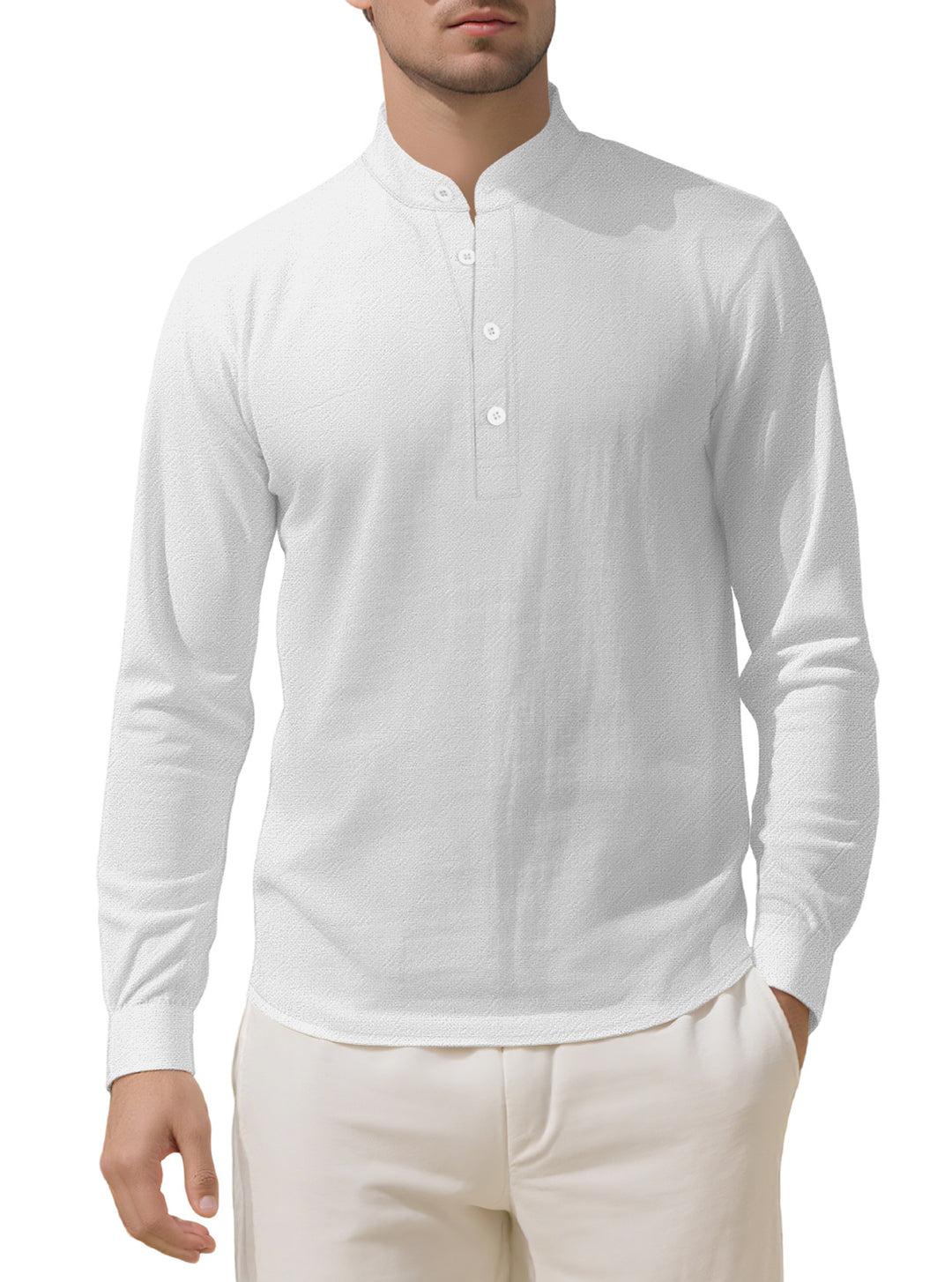 Men's Nehru collar Henley made of cotton stretch with concealed button placket and slim fit StylebySassy