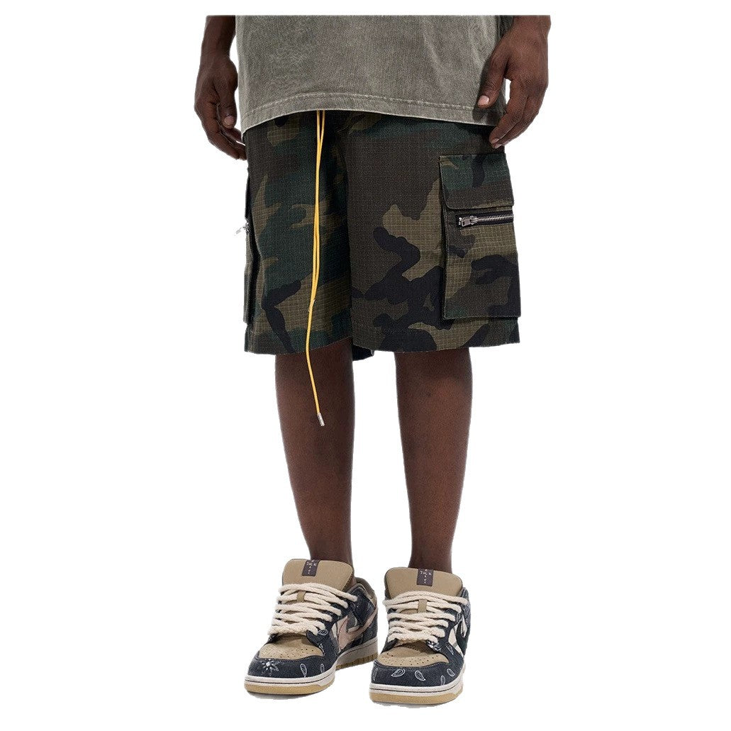 Men's Cargo Shorts in Camouflage Ripstop with Elastic Waistband, Drawstring and Zipper Pockets StylebySassy