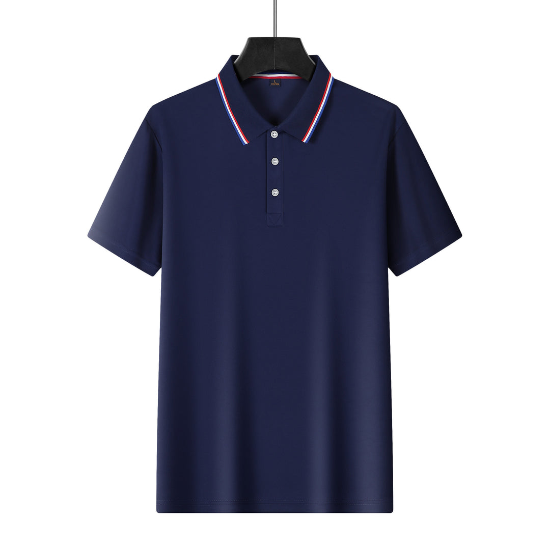 Men's breathable piqué polo with contrast stripes on the collar StylebySassy
