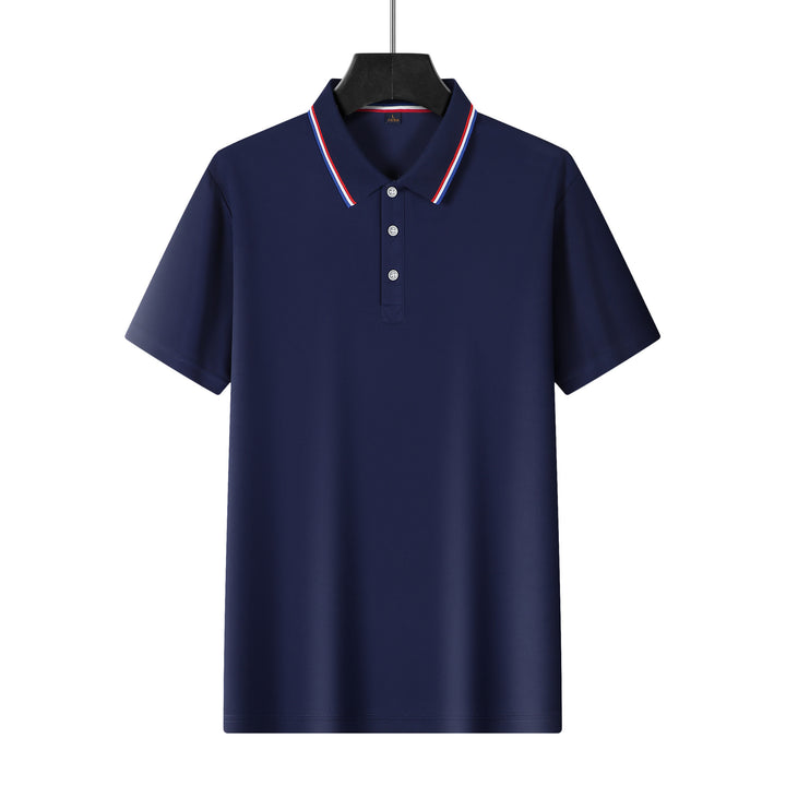 Men's breathable piqué polo with contrast stripes on the collar StylebySassy