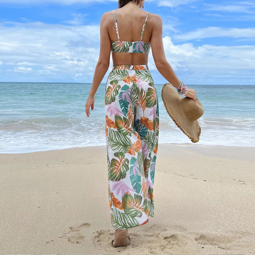 Women's swim set with floral design and loose palazzo pants StylebySassy
