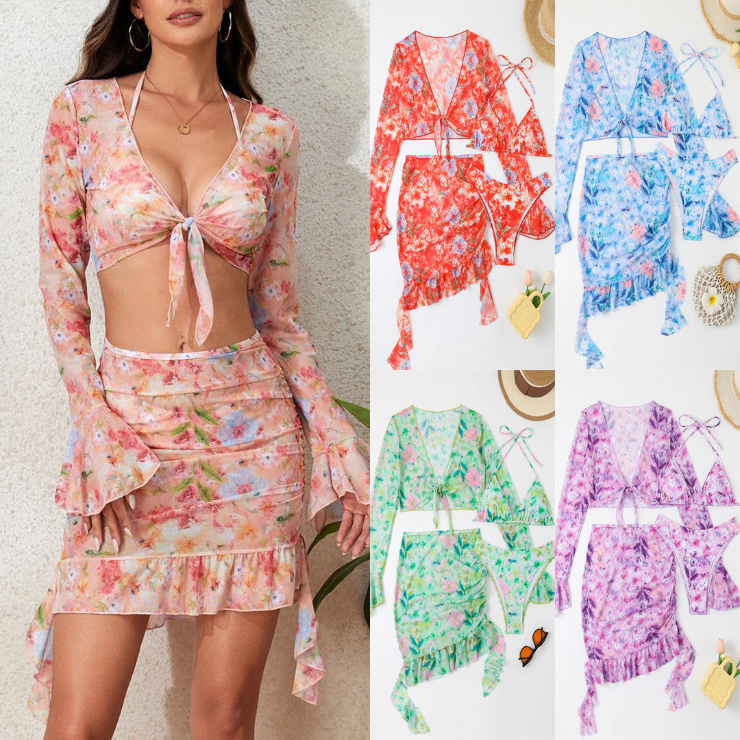 Women's bathing set with floral design, short top and wrap skirt StylebySassy