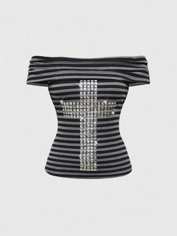 Women Off-Shoulder Top with glamorous rhinestone details StylebySassy