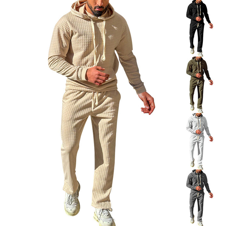 Men's waffle jersey comfort set with hood, drawstring waist, and straight leg StylebySassy