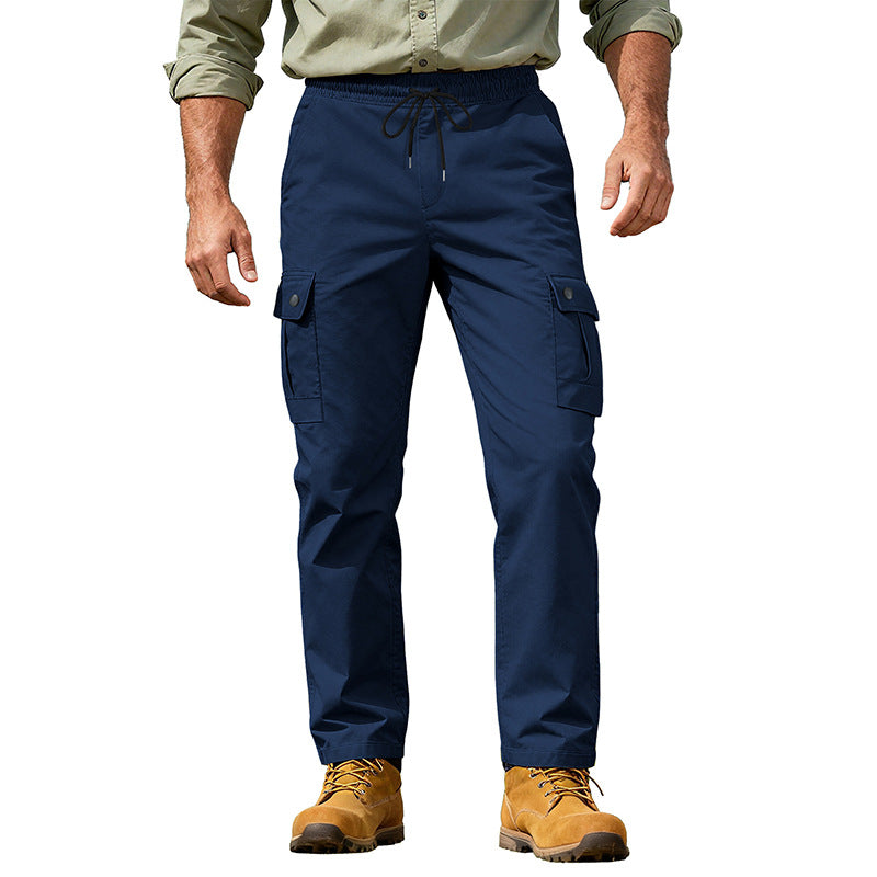 Men's robust leisure cargo pants with elastic waistband drawstring and multiple pockets StylebySassy