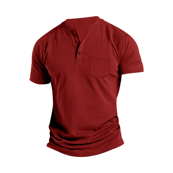 Men's breathable cotton-elastane short sleeve Henley with chest pocket StylebySassy