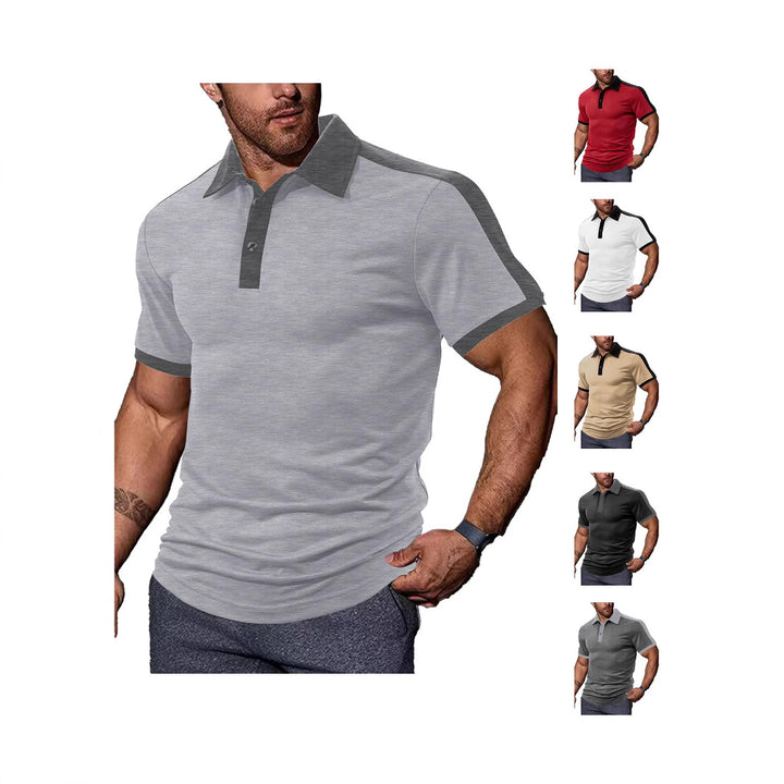 Men's fitted contrast polo shirt with shoulder yoke and shirt collar StylebySassy