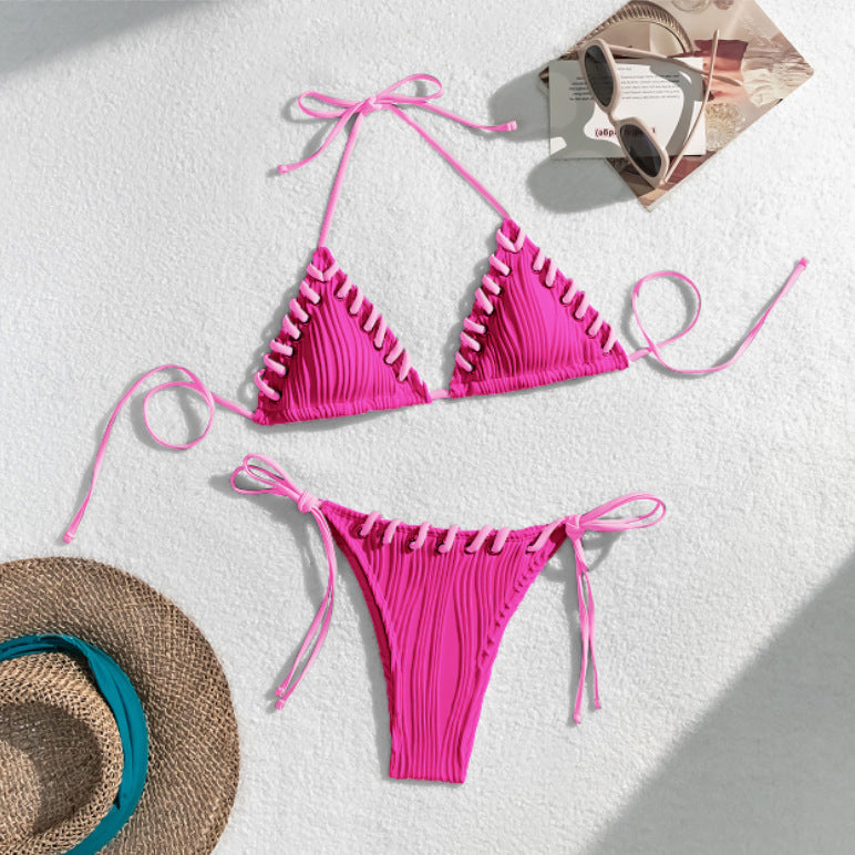 Women's triangle bikini with contrasting lacing details StylebySassy