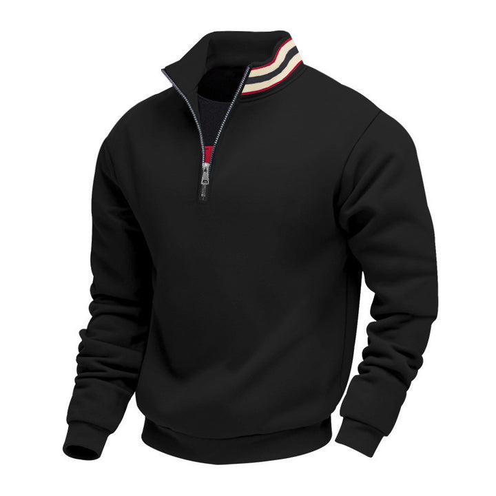 Men's half-zip sweatshirt with sporty ring collar and soft fleece inner lining StylebySassy