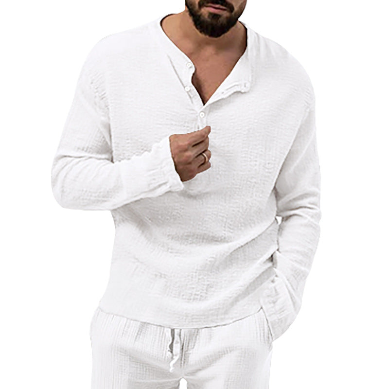 Men's relaxed Henley set made of lightweight cotton gauze with drawstring pants StylebySassy