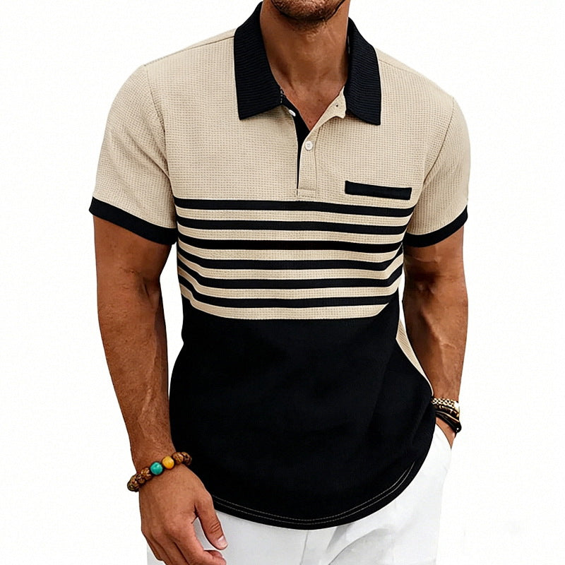 Men's Jacquard Polo with Block Stripes, Chest Cover and Cotton Mix StylebySassy