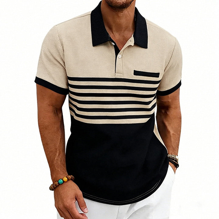 Men's Jacquard Polo with Block Stripes, Chest Cover and Cotton Mix StylebySassy