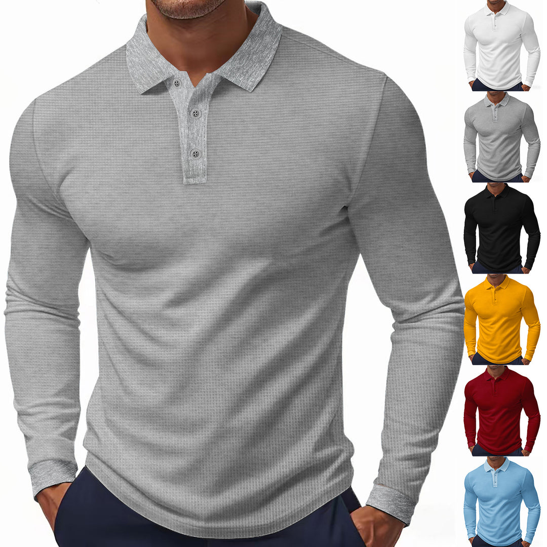 Men's long-sleeved polo shirt made of textured jersey with slim fit and polo collar StylebySassy