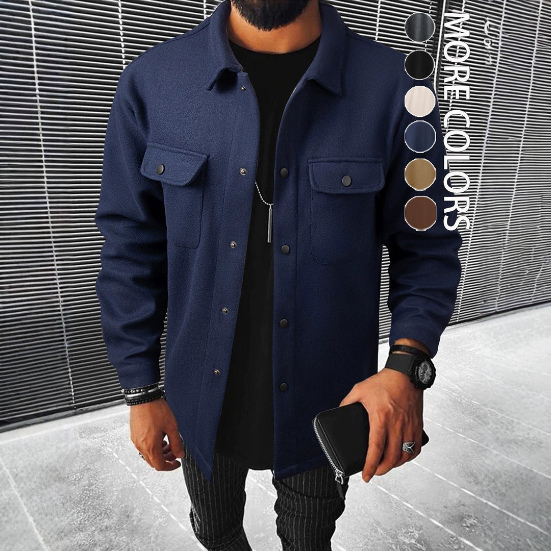 Men's shirt jacket made of wool blend with snap buttons and patch pockets StylebySassy