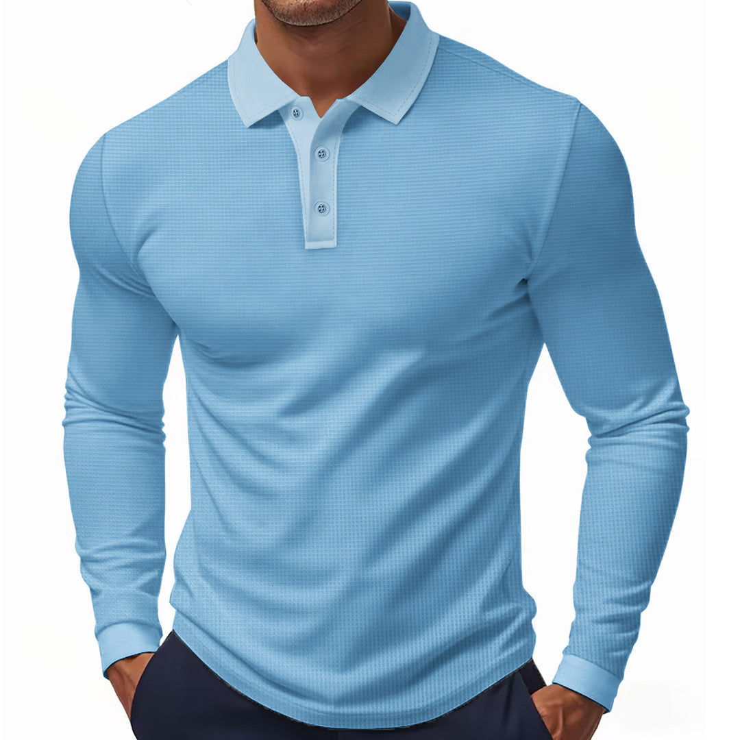 Men's long-sleeved polo shirt made of textured jersey with slim fit and polo collar StylebySassy